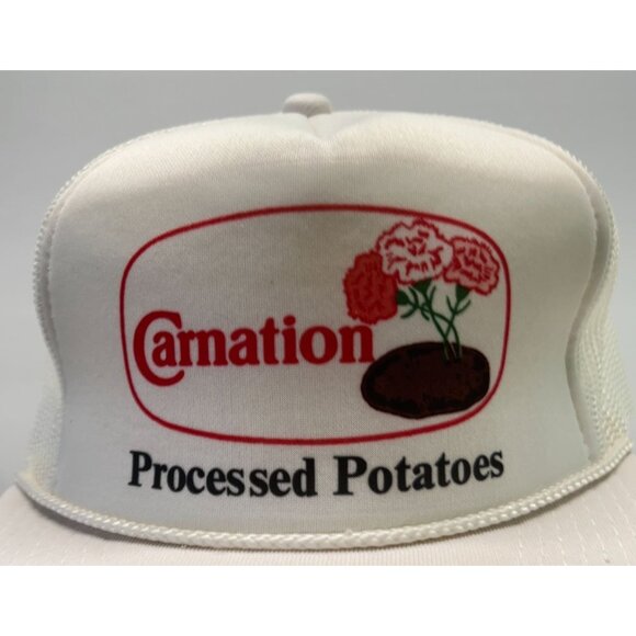 Vintage Carnation Snapback Trucker Hat  Farm Processed Potatoes White 80s - Picture 5 of 10